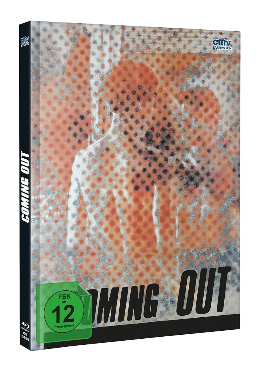 DVD-Hülle für den Film Coming Out. Enthält ein abstraktes Bild von zwei Figuren mit orangefarbenen Punkten. FSK 12-Bewertung sichtbar.