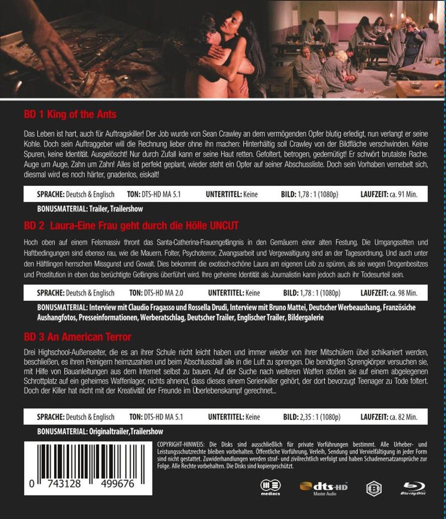 DVD-Cover mit Filmtiteln und Beschreibungen. Enthält Blu-ray Disc und DTS-HD Master Audio Logos, sowie einen Barcode.