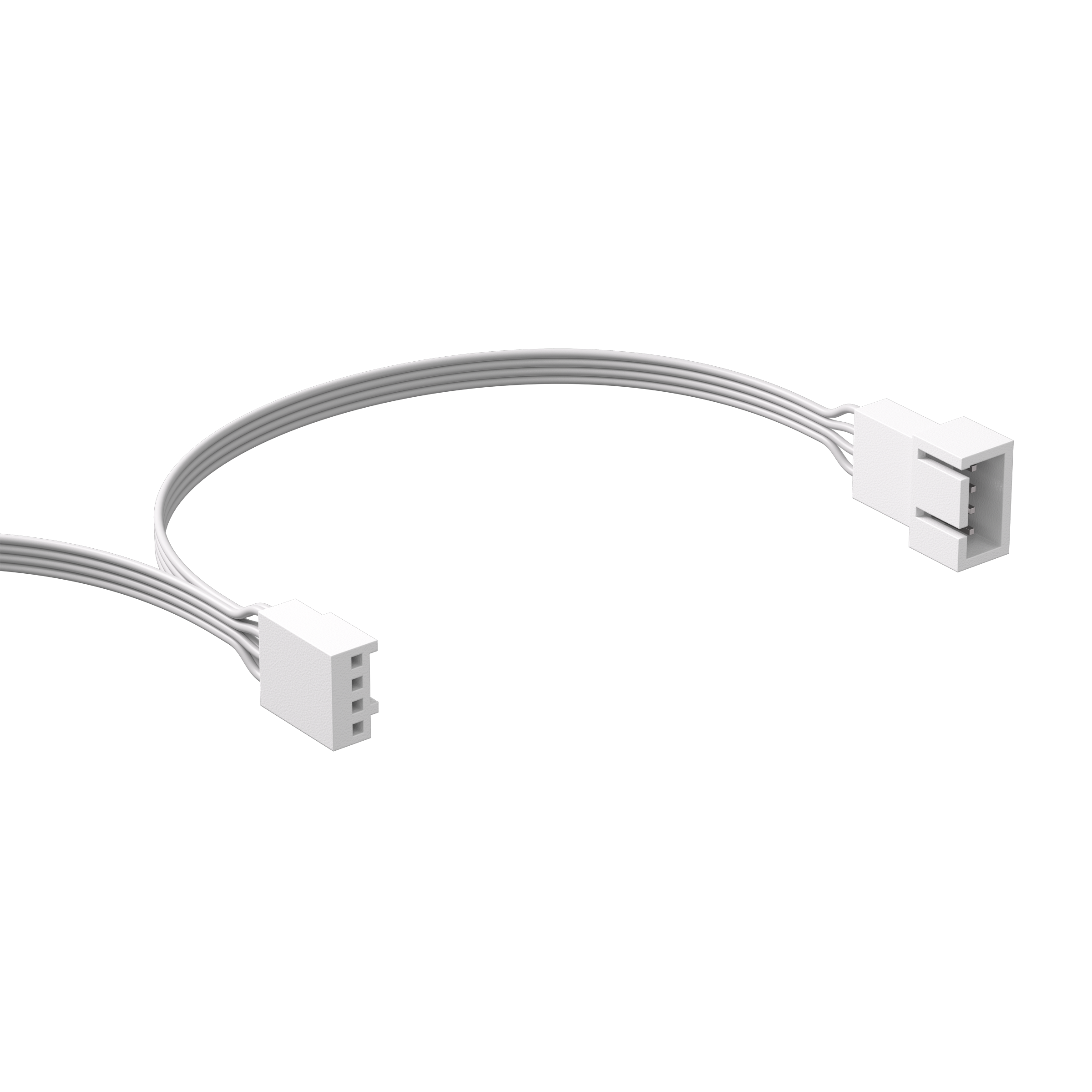 Weißes Kabel mit Steckern. Stecker sind rechteckig. Der Hintergrund ist schwarz.