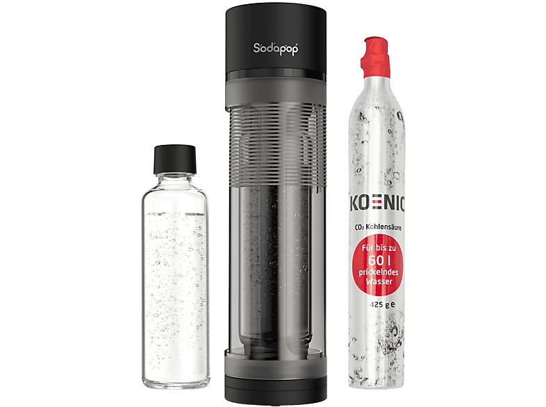 Sodapop Logan Kit Démarrage Gazéificateur CO₂ – Bouteilles Verre 850/600 Ml Et PET 850 Ml, Noir