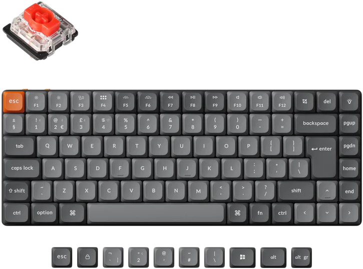 KEYCHRON K3 Max vezeték nélküli billentyűzet, alacsony profilú Gateron Red kapcsoló, RGB, Magyar (K3M-H1Z-HU)