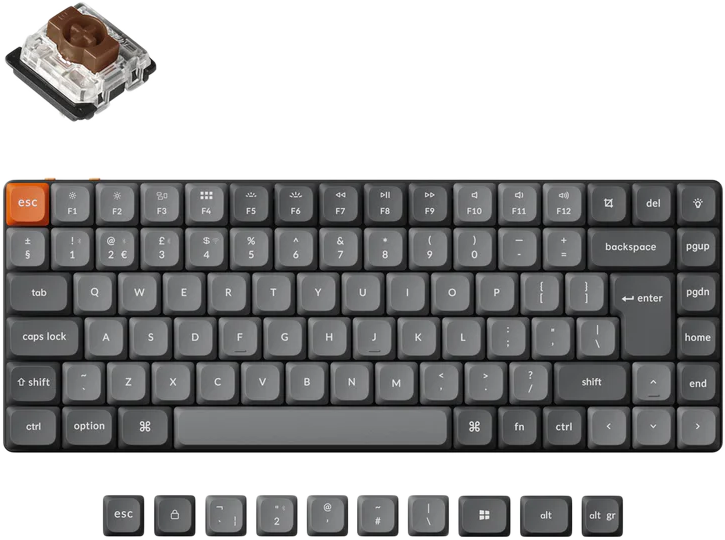KEYCHRON K3 Max vezeték nélküli billentyűzet, alacsony profilú Gateron Brown kapcsoló,RGB, Magyar (K3M-H3Z-HU)