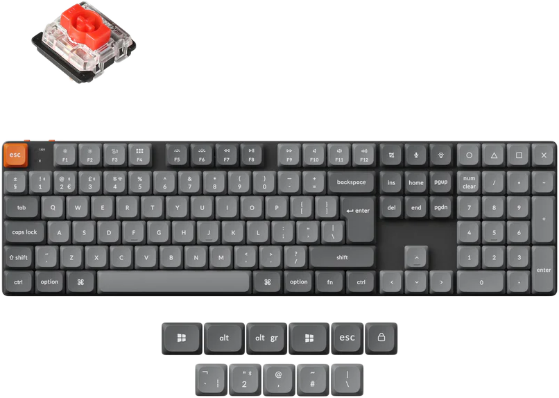KEYCHRON K5 Max vezeték nélküli billentyűzet, alacsony profilú Gateron Red kapcsoló, RGB, Magyar (K5M-H1Z-HU)