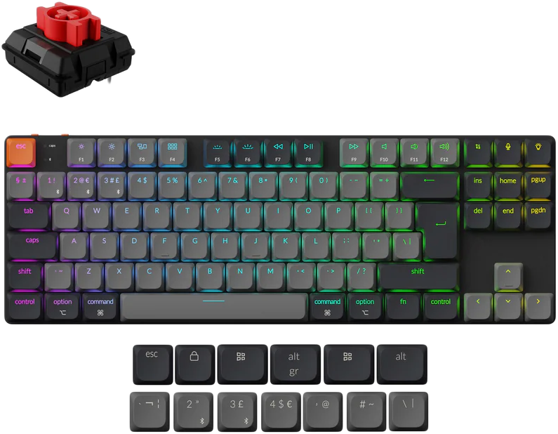 KEYCHRON K1 V6 vezeték nélküli ultraslim billentyűzet, Milk POM Red kapcsoló, RGB, BT, Magyar (K1X-H1-HU)