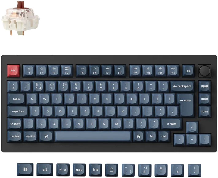 KEYCHRON V1 Max vezeték nélküli billentyűzet, Gateron Jupiter Brown kapcsoló, RGB, Magyar, fekete (V1M-D3-HG)