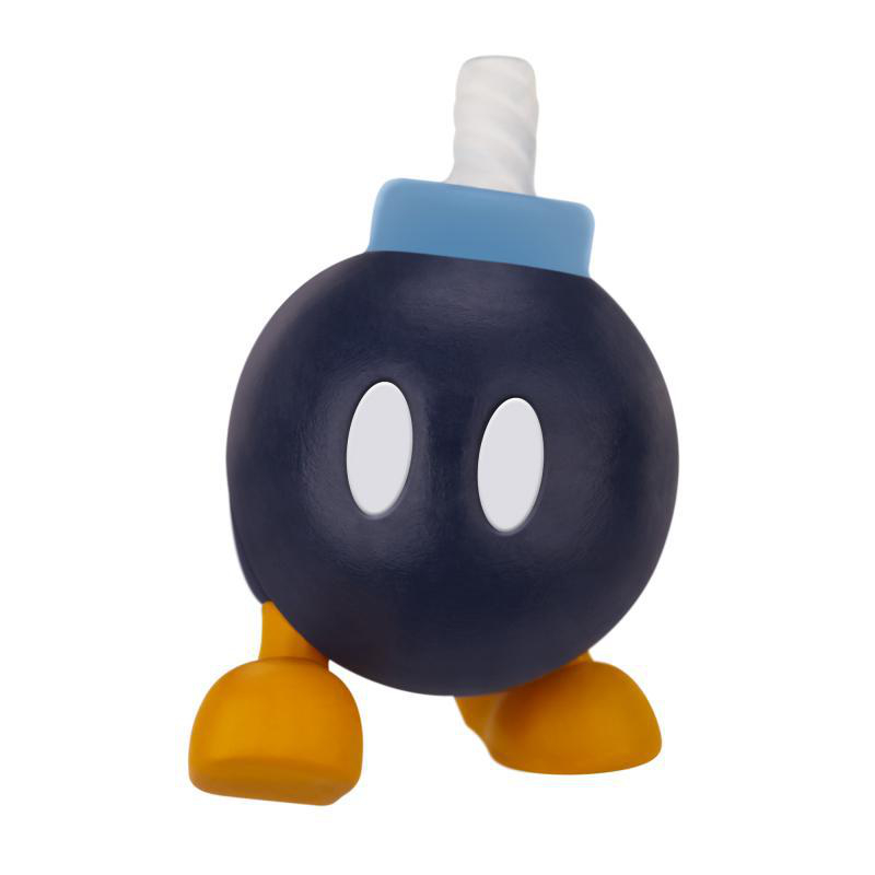 Eine Cartoon-Bombenfigur. Sie hat einen marineblauen Körper, zwei weiße ovale Augen, gelbe Füße, einen blauen Zündschnurboden und eine weiße Zündschnur.