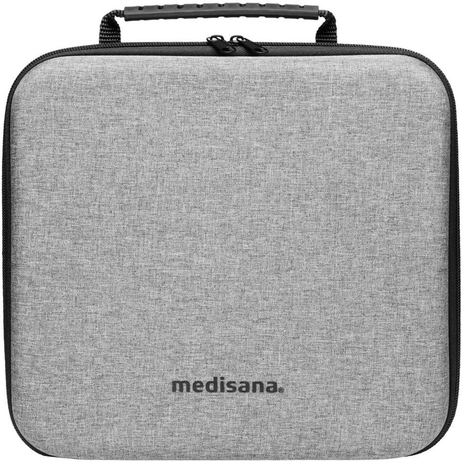 A gray case with a black handle and zipper. The word 'medisana' is printed on the case.