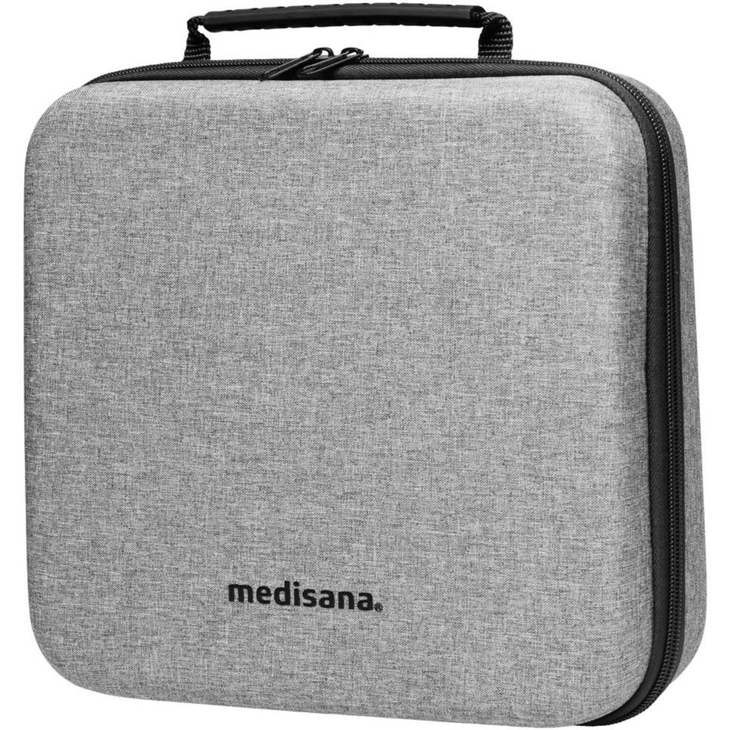 A gray Medisana case with a black zipper and handle. The case is rectangular with rounded corners. The logo is visible on the front.