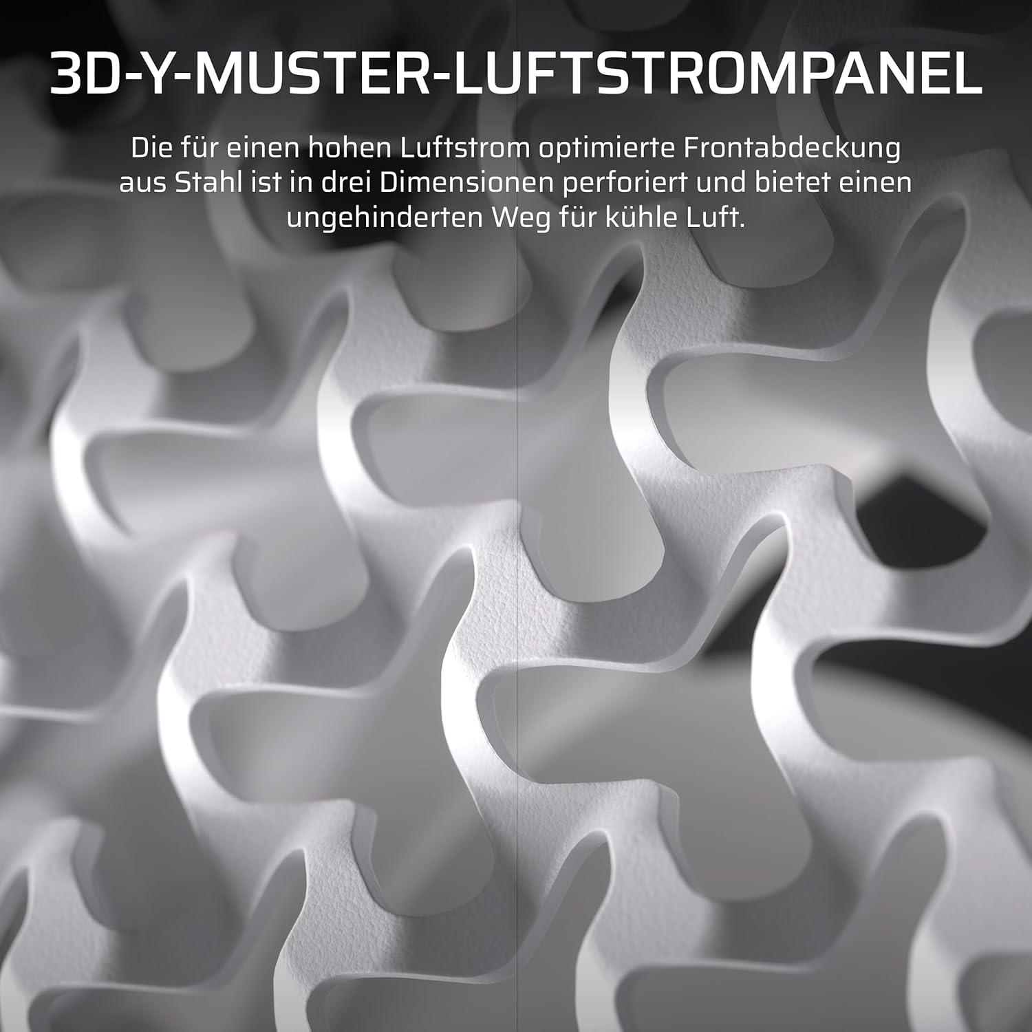 Nahaufnahme einer weißen, 3D-gedruckten Struktur mit sich wiederholenden Y-förmigen Mustern. Es ist eine perforierte Stahl-Frontabdeckung.