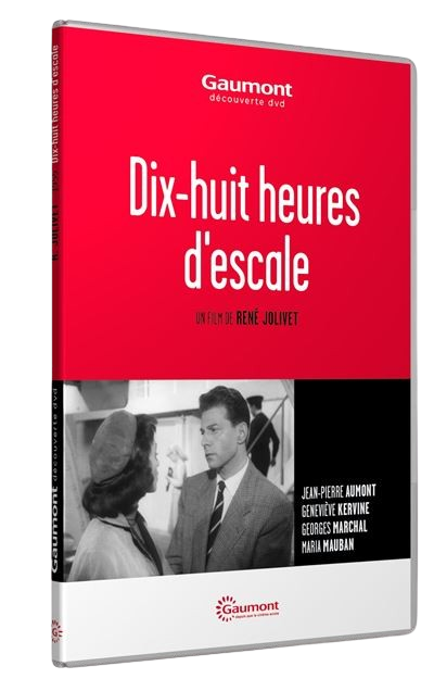 DVD-hoes voor 'Dix-huit heures d'escale'. Bevat een rode achtergrond met witte tekst. Een zwart-wit filmscène staat onderaan.