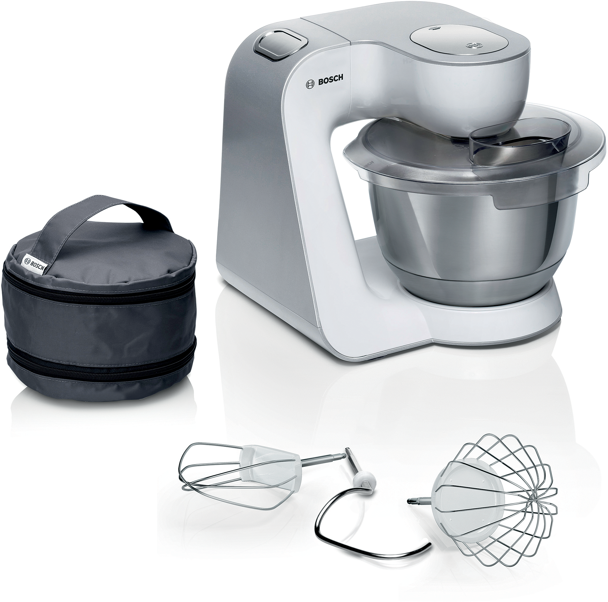 BOSCH MUM58200 Konyhai robotgép 1000 W, 7 fok.+pill., nemesacél tál, tartozéktároló táska, fehér/ezüst