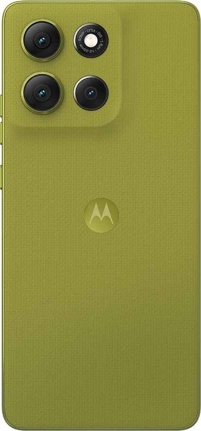 Zöld telefontok, négy kamerával és Motorola logóval. A hátlap textúrált felületű.
