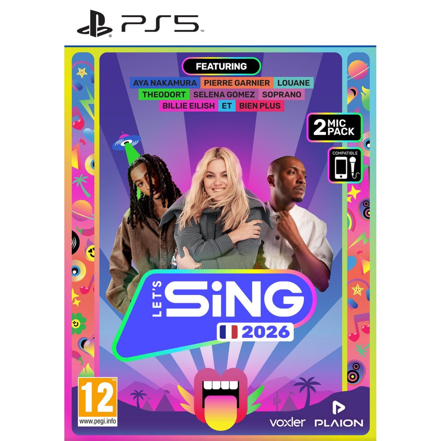Omslag van Let's Sing 2026 met Aya Nakamura, Billie Eilish en anderen. Het PS5-logo staat bovenaan.