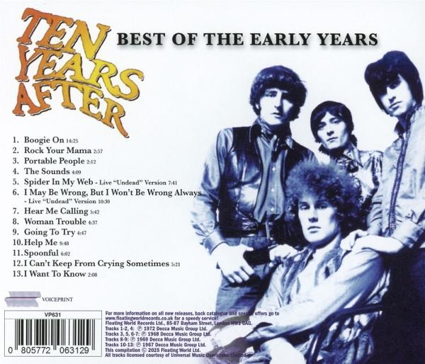 Albumcover zeigt eine Band von vier Männern in Blautönen. Text enthält 'Ten Years After' und den Albumtitel, mit einer Titelliste.