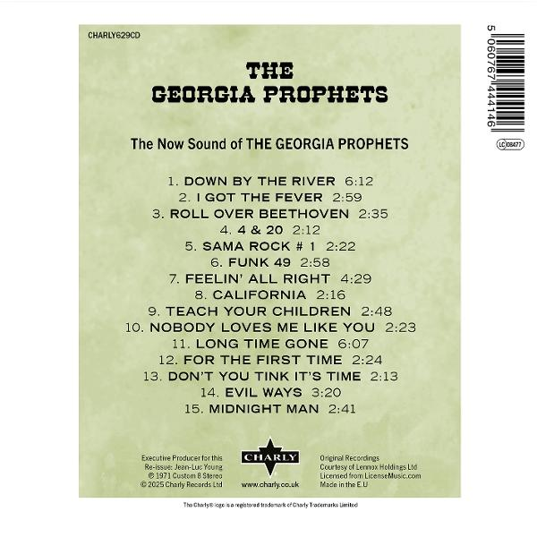 CD-Cover für das Album The Georgia Prophets. Enthält Songs wie "Down by the River" und "Roll Over Beethoven". Weißer und grüner Hintergrund.