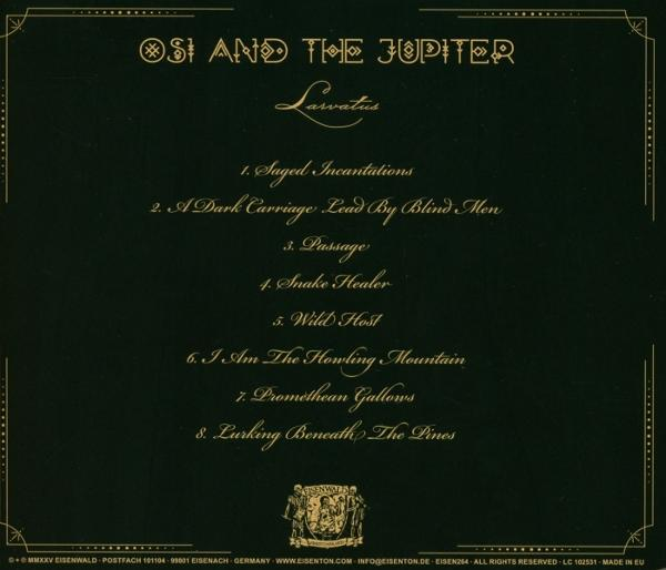 Dunkelgrüner Albumcover mit goldenem Text. Titel: Osi and the Jupiter, Albumname: Larvatus. Titelliste enthält Titel wie 'Snake Healer'.