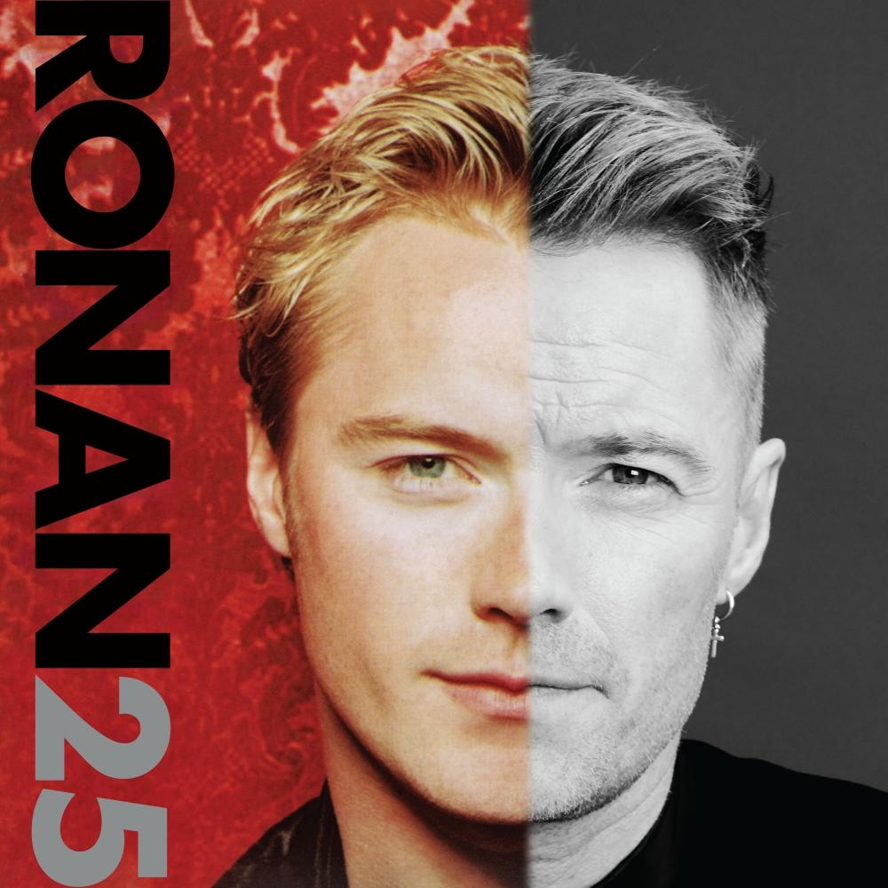 Das Bild zeigt zwei Hälften des Gesichts eines Mannes, eine junge und eine ältere. Roter Hintergrund links mit dem Text 'RONAN25'.
