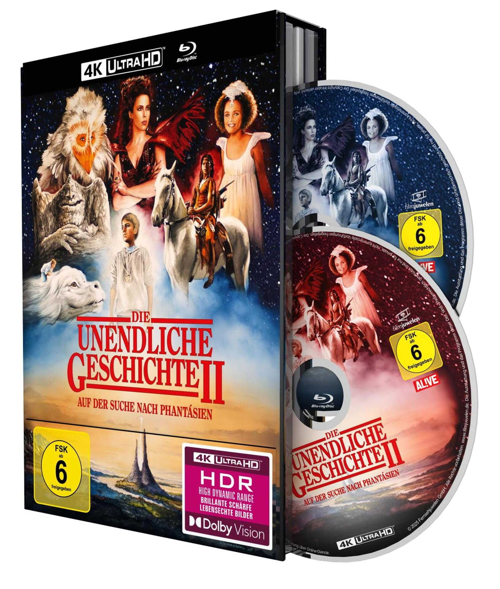 Cover für 'Die unendliche Geschichte II'. Enthält Fantasy-Charaktere, einen Jungen, ein weißes Pferd und den Filmtitel.