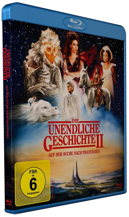Blu-ray-Cover für 'Die unendliche Geschichte II'. Es zeigt Charaktere aus dem Film, mit Titeltext und einem Bewertungsabzeichen.