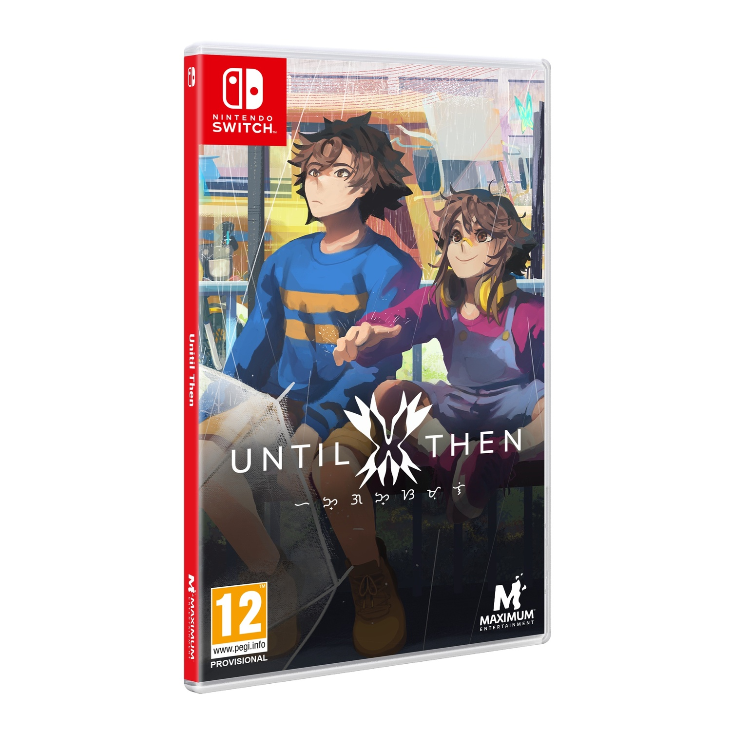 Gamebox-art met twee anime-achtige personages. De titel luidt 'Until Then'. Nintendo Switch-logo bovenaan. Beoordeling 12.