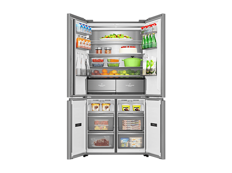Hisense RQ5P605NSVE French Door, Kühl- und Gefrierkombination (591 l, E, 1900 mm hoch, No Frost (verminderte Eisbildung), Schwarzes Glas)