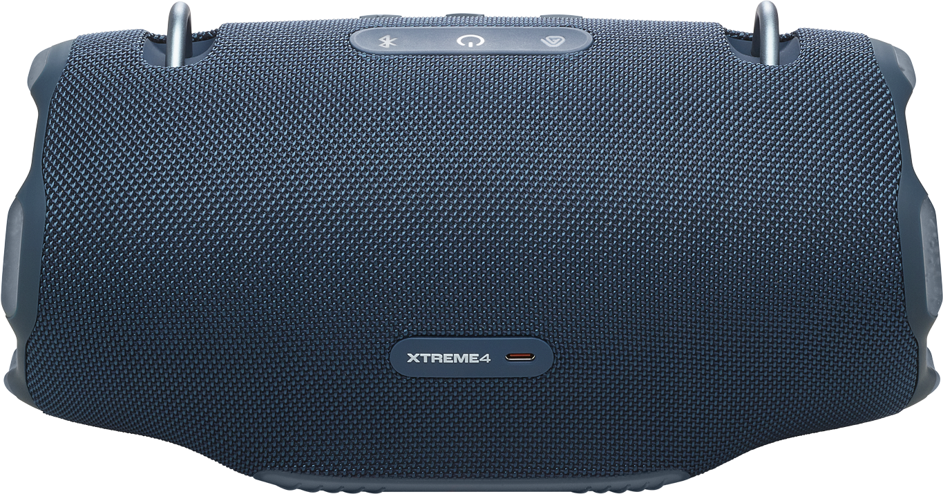 Egy sötétkék JBL Xtreme 4 hangszóró. Gombok vannak rajta felül, elöl pedig az 'XTREME4' felirat.