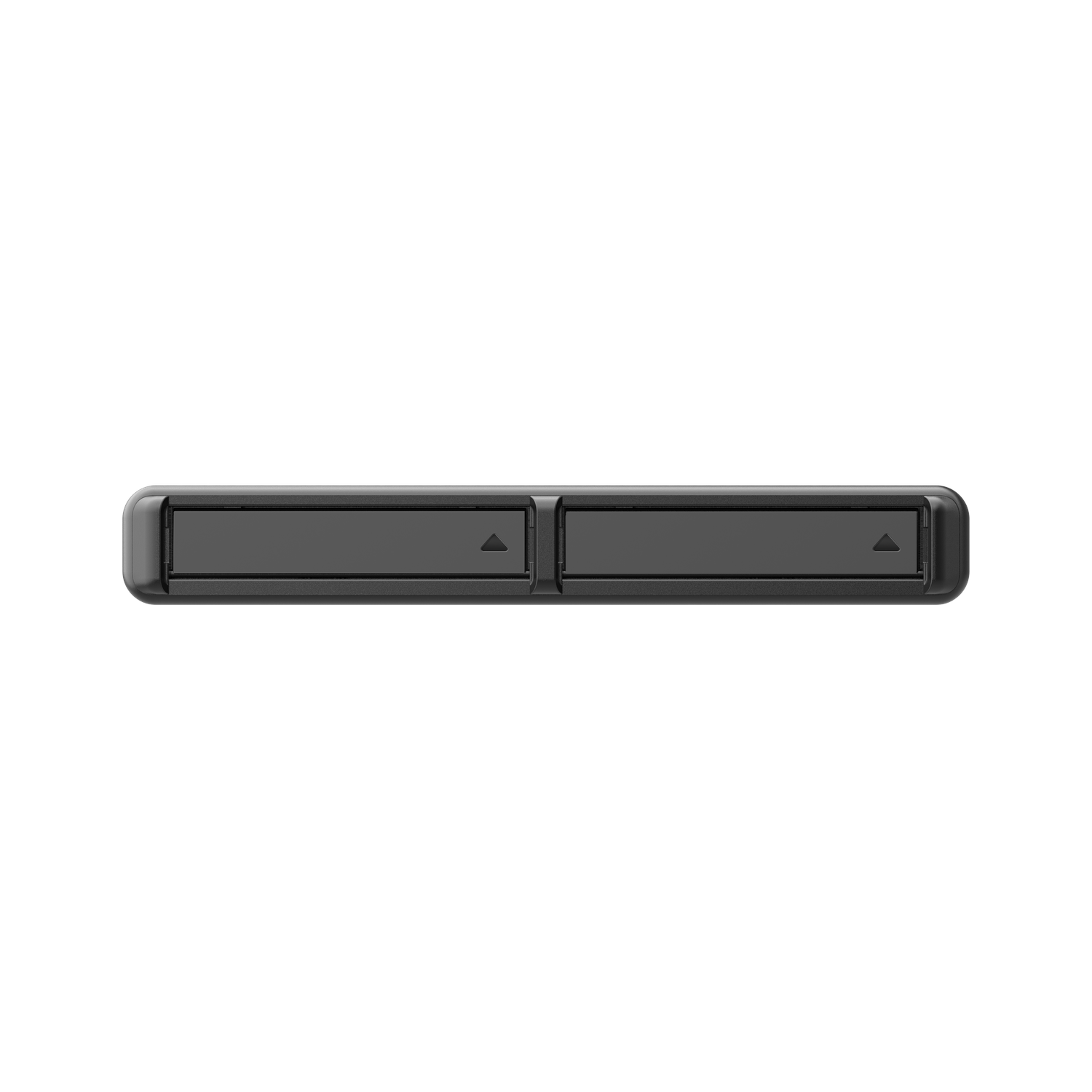 A top-down view of a black, rectangular device with two sections. Each section has an arrow symbol.