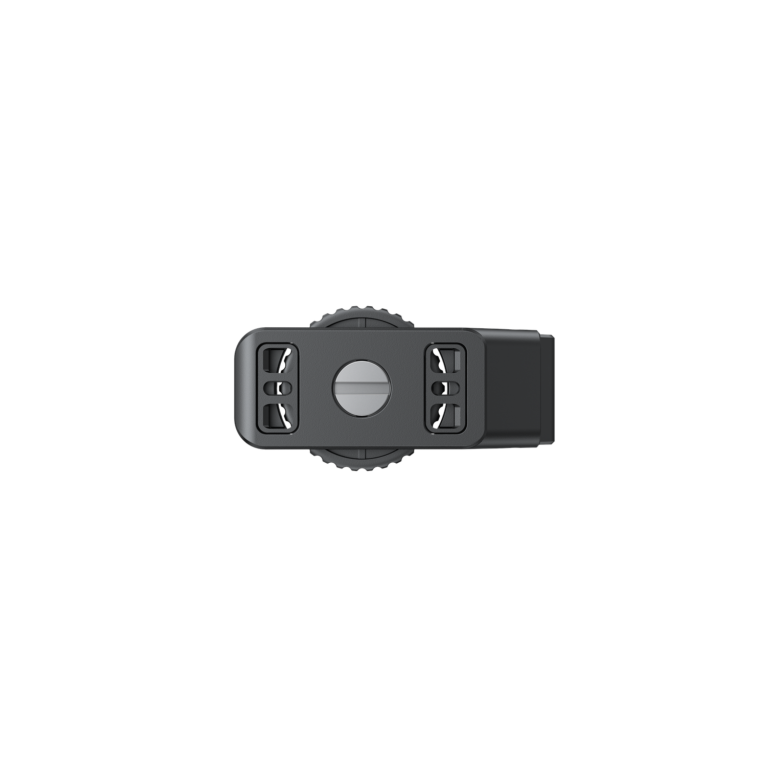 A black device with a dial and ports is centered against a white background. The device has a knob and multiple openings.