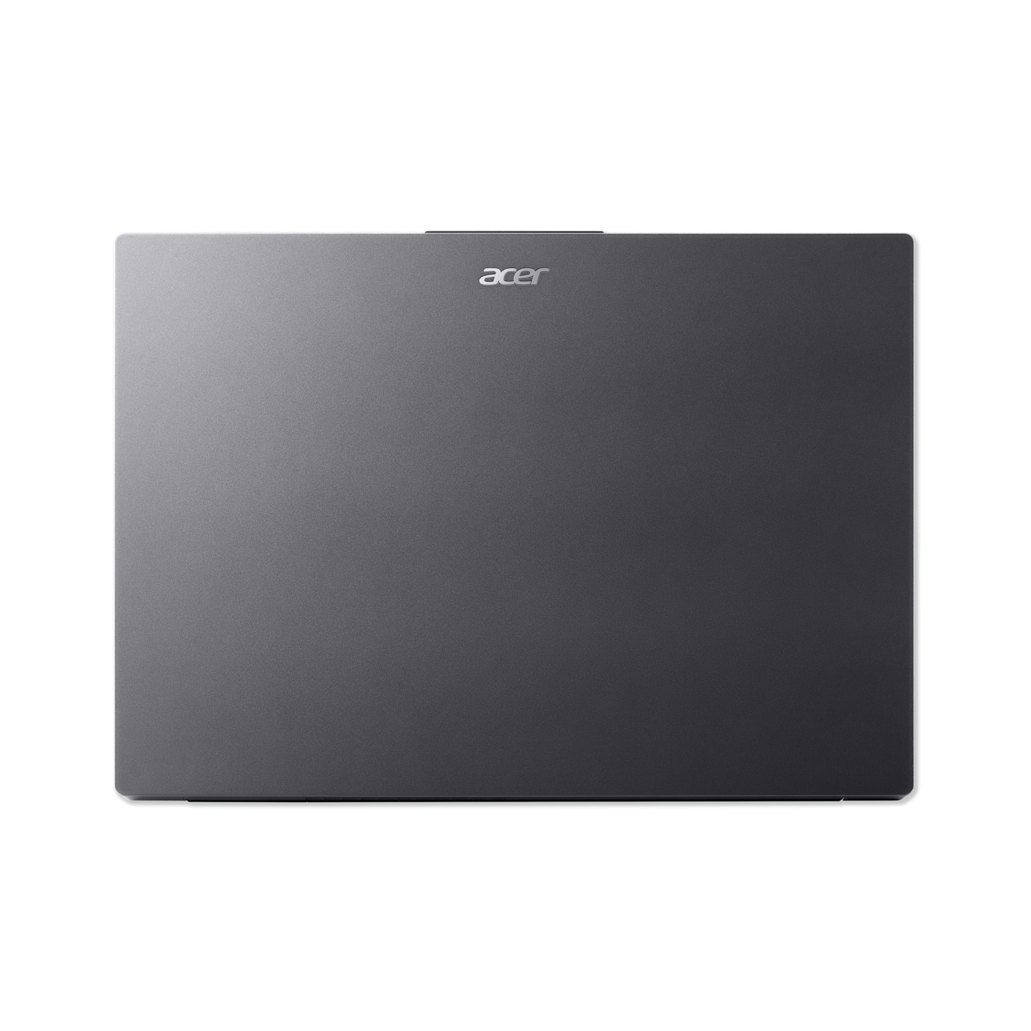 Un ordinateur portable Acer gris foncé fermé. Le logo Acer est centré en haut. L'ordinateur est sur fond blanc.