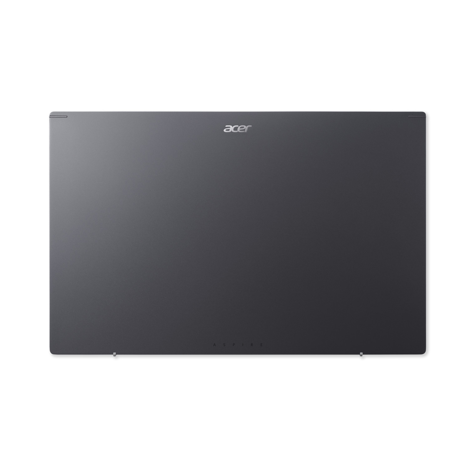 A gray Acer laptop is shown from above. The Acer logo is at the top. The word Aspire is written at the bottom.