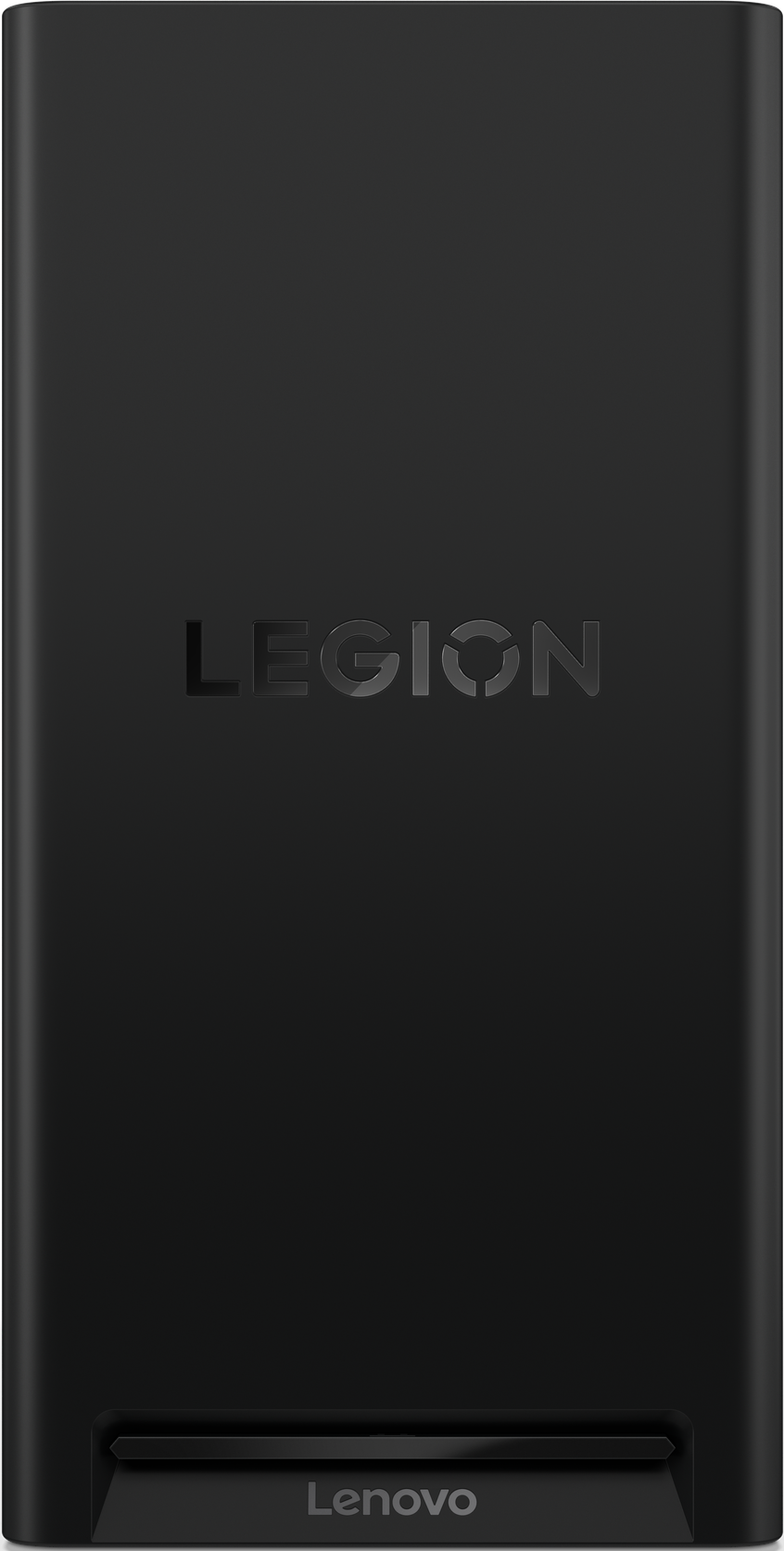 Prodotto Lenovo Legion nero. La parola LEGION è in rilievo sulla parte anteriore. La parola Lenovo è in basso.