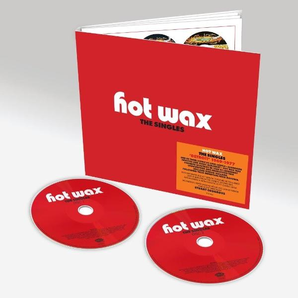 Eine rote CD-Hülle mit den Worten 'hot wax' und eine rote CD. Die Hülle hat auch einen Aufkleber mit Text.
