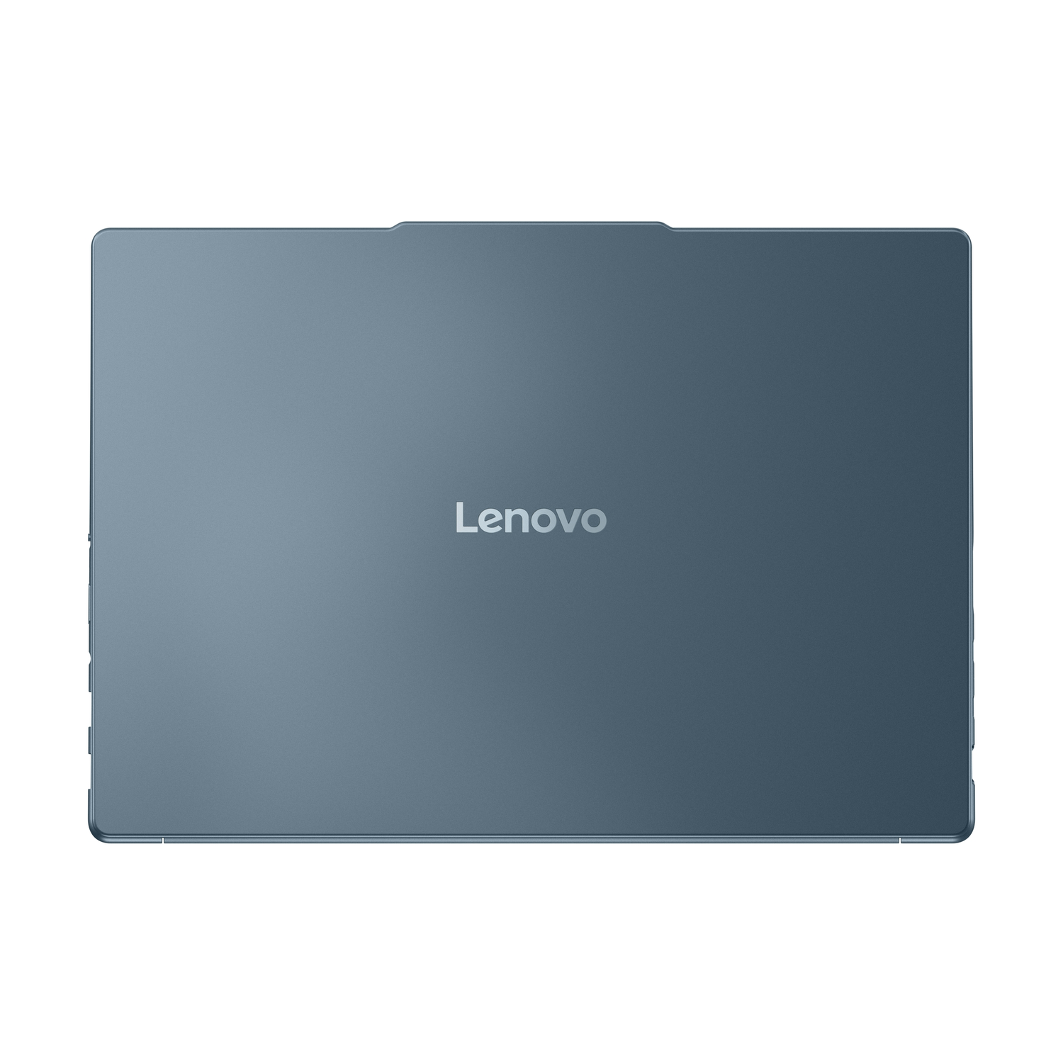 A blue laptop with the Lenovo logo centered. The laptop is closed and against a white background.