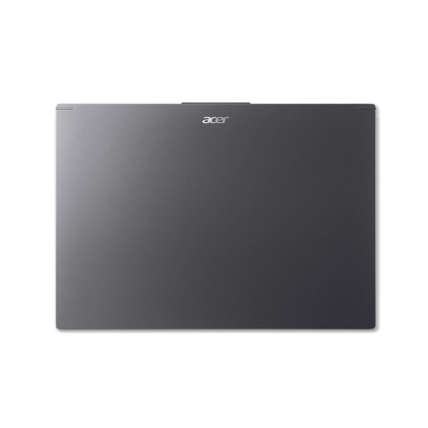 Un ordinateur portable gris foncé, de marque Acer, sur fond blanc. L'ordinateur est fermé, montrant la surface supérieure.