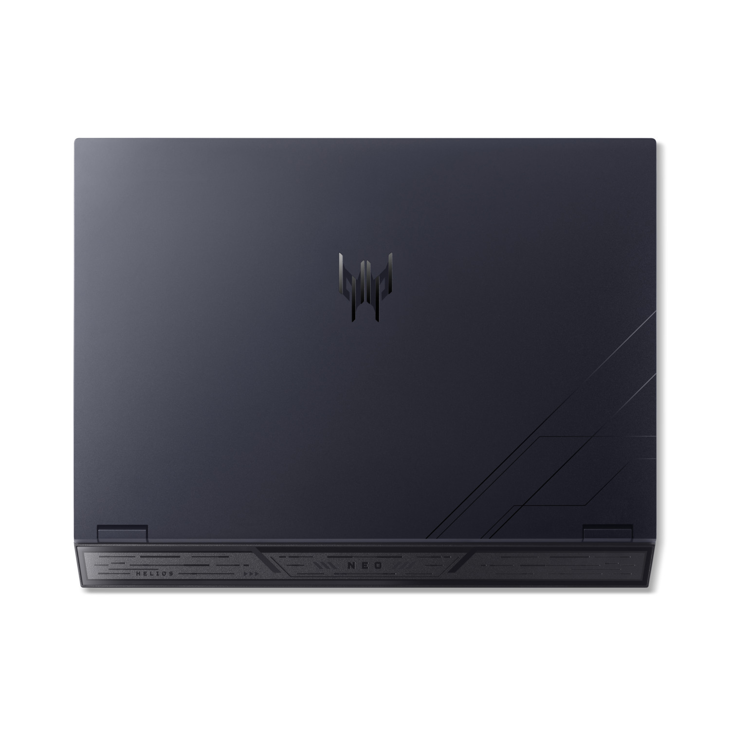 Un ordinateur portable bleu foncé est vu d'en haut. Le logo Predator est au centre. Les mots HELIOS et NEO sont visibles en bas.