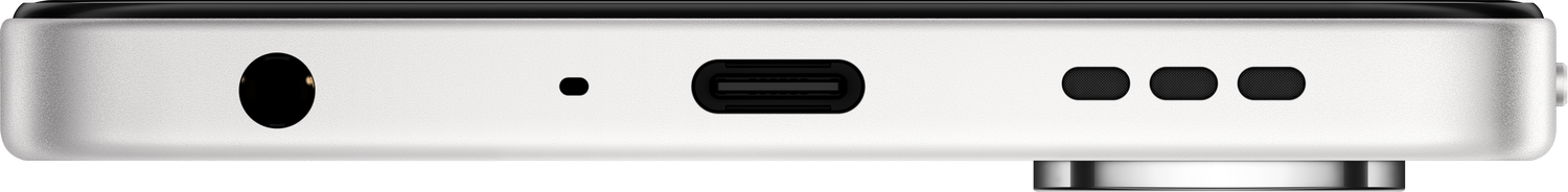 Primer plano del borde inferior de un teléfono. Cuenta con conector de auriculares, orificio de micrófono, puerto USB-C y dos orificios de altavoz.