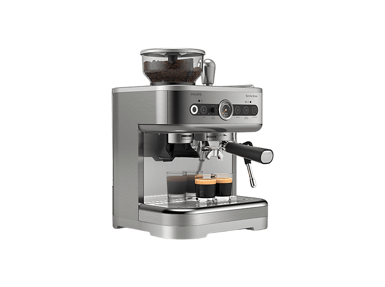Cafetera express - Philips Barista Brew PSA3228/01, Molinillo integrado, Prensador calibrado premium, doble container de café, Capacidad 2,3l, 15 bar.