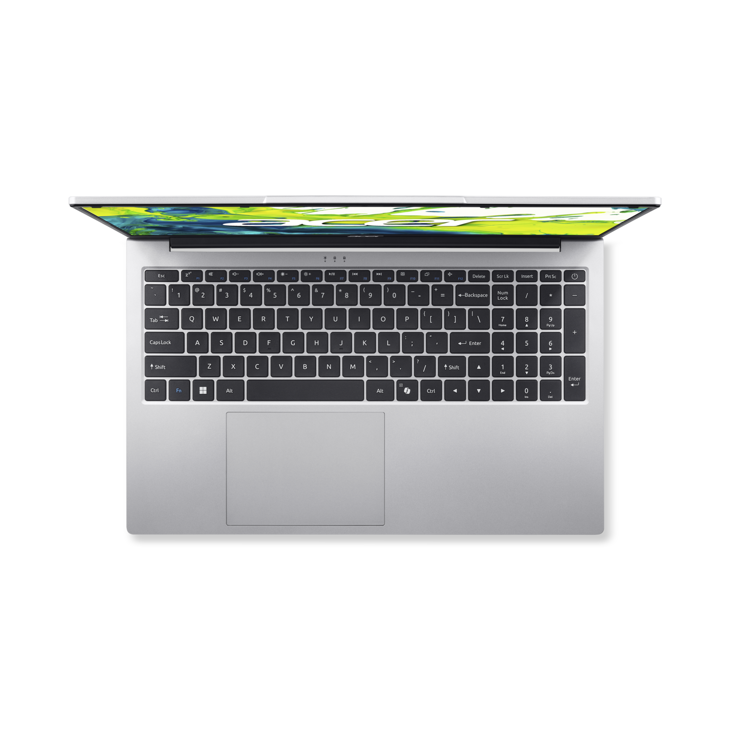 A silver laptop on a black background. The keyboard is visible with letters and numbers.