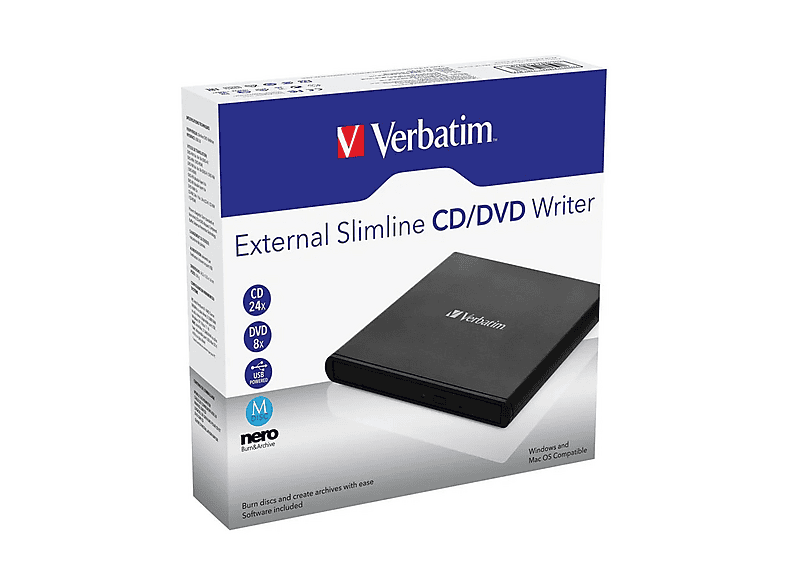 VERBATIM 98938 Slimline Harici USB 2.0 CD/DVD Yazıcı Siyah Fiyat