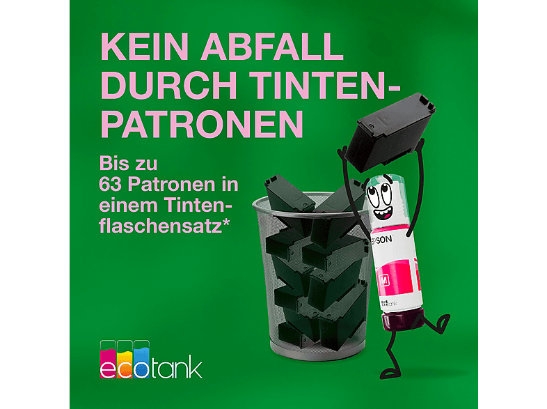 EPSON EcoTank ET-2876 - nachfüllbarer 3-in-1 Tintentankdrucker inkl. Tinte, WiFi, Apple AirPrint, Epson SmartPanel App Multifunktionsdrucker