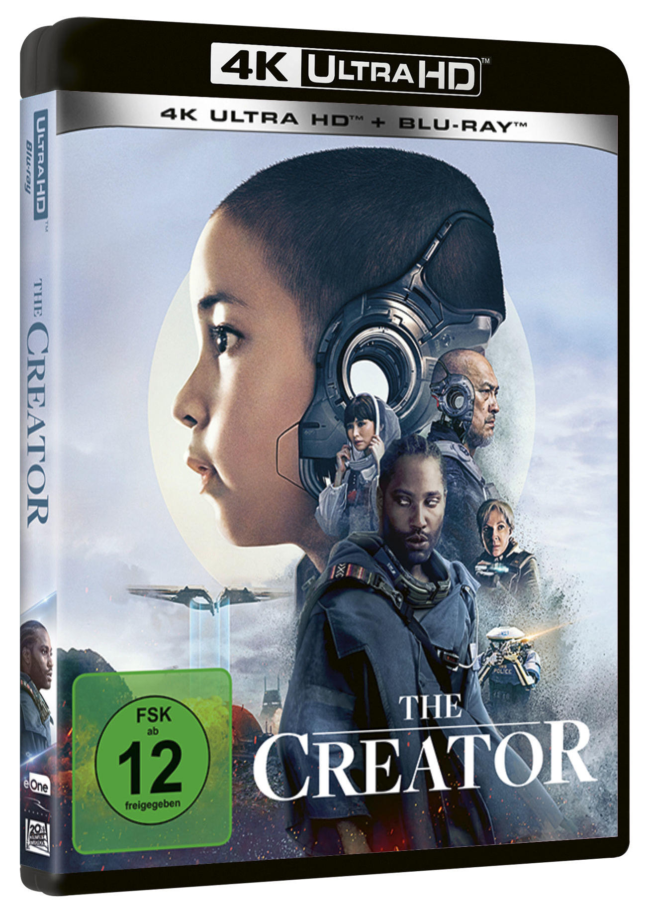 Filmcover für 'The Creator'. Zeigt ein Gesicht mit futuristischem Helm, verschiedene Charaktere und den Titel.