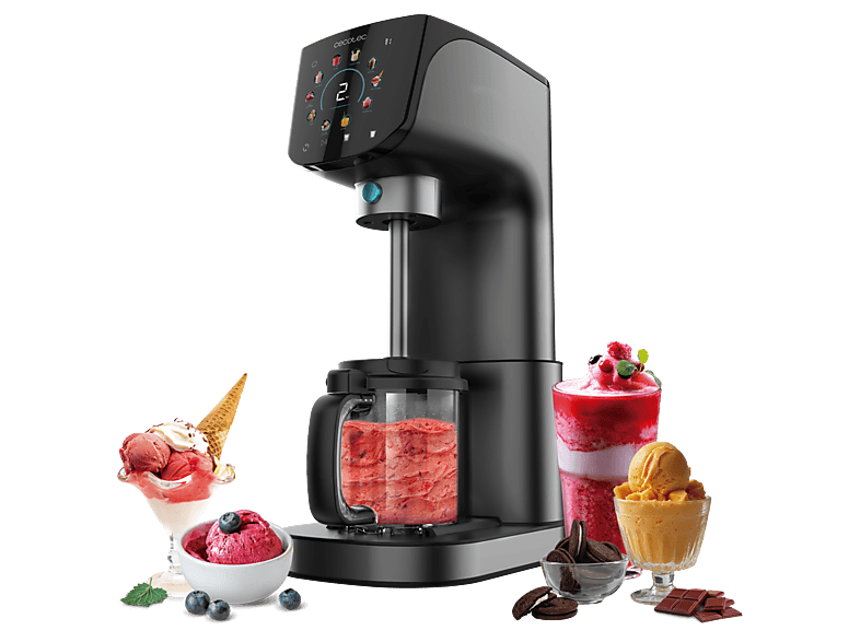Heladera - Cecotec Gelatec 2100, 500W, 2.1 l, 10 programas, Tecnología CreamOn, 3 tarrinas, Panel táctil, Apto para lavavajillas, Negro