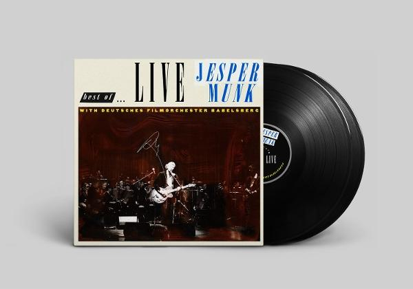Albumcover und Schallplatte. Auf dem Cover steht 'Best of... Live Jesper Munk'. Die Schallplatte ist schwarz mit weißem Etikett.