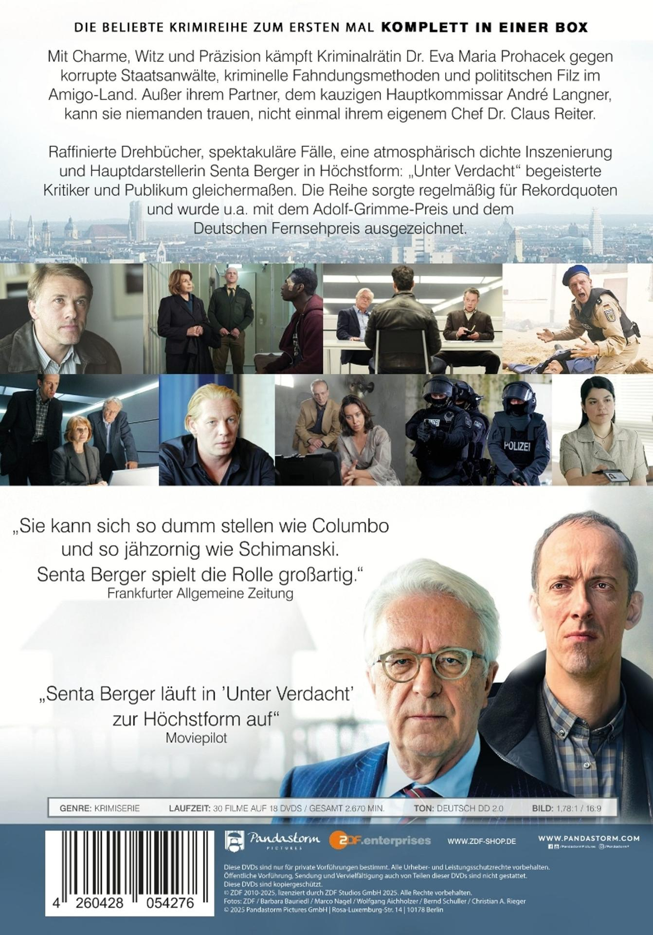 DVD-Box-Set-Cover mit Senta Berger, Mann, Szenen eines Krimidramas und einem Polizei-Logo.