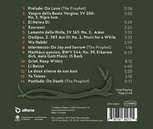 CD-Cover mit Titelliste: Präludium, Vespro, El Helwa Di, Zourouni, Lamento, Oedipus, Wa Habibi, Intermezzo, Matthäus-Passion, Grief.