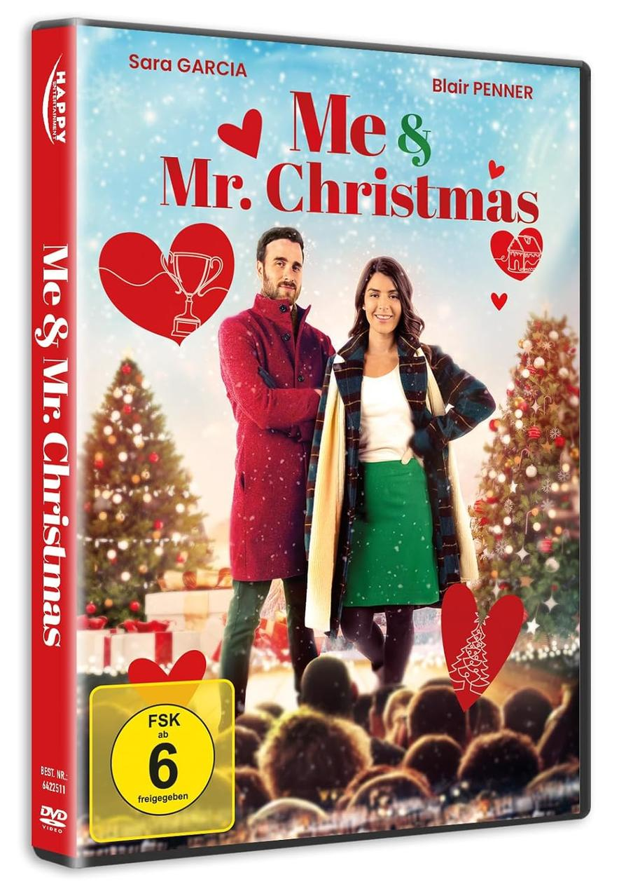 DVD-Cover von 'Me & Mr. Christmas'. Ein Mann und eine Frau stehen vor Weihnachtsbäumen. Titel und Namen stehen oben.