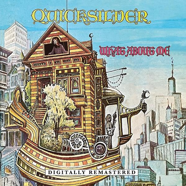 Albumcover-Kunst. Ein Hausboot mit einer Person im Fenster, einem Mann, der Gitarre spielt, und einer Stadtlandschaft im Hintergrund.