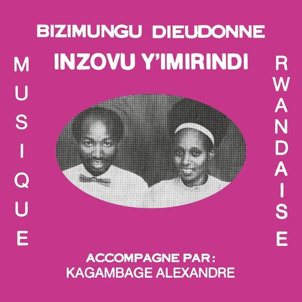 Albumcover mit zwei Personen in einem Oval, pinkem Hintergrund und weißem Text. Titel: Inzovu Y'Imirindi. Künstler: Bizimungu Dieudonne.