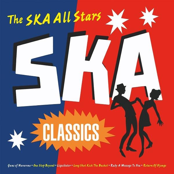 Albumcover für 'The Ska All Stars'. Weißer Text 'SKA CLASSICS' auf blauem und rotem Hintergrund, mit tanzenden Silhouetten.