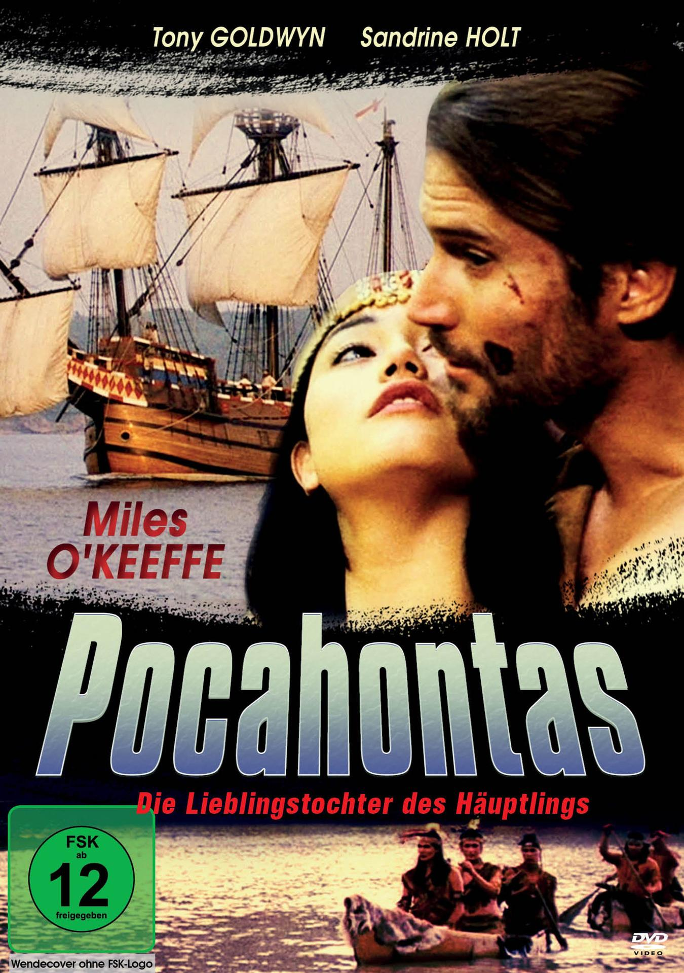 Filmposter für Pocahontas. Es zeigt eine Frau und einen Mann im Vordergrund, Schiffe im Hintergrund und den Titel unten.